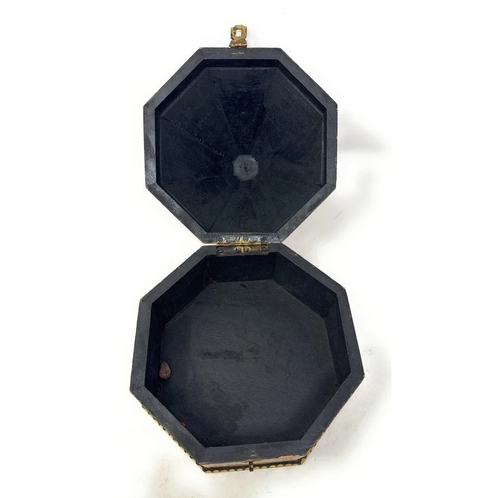 Antique Indian‎ Mughal Hand Painted Octagon Marriage Trinket Jewelry Box